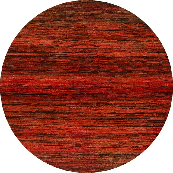 Ahgly Company Machine Washable Indoor Round Abstract Red Area Rugs, 7' Round