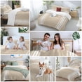 thumbnail image 6 of Beige Striped Duvet Cover Set,Farmhouse Luxurious White Stripes Modern Abstract Art Soft Duvet Cover Full Size Bedding Set 4Pcs,1 Quiltcover and 2 Pillowcases with Zipper,1 Bed Sheet for All Seasons, 6 of 9