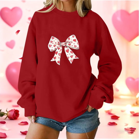 Blmnix Holiday Shirts Pullover Valentine Cotton T-shirt Crew Neck Long Sleeve Red Country Tops for Women