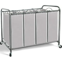 Laundry Sorter 4 Section, 47.8 Gal (181 L) Laundry Hamper with Wheels, Clothes Divider Basket Sorter, Clothes Separator Hamper Cart with Wheels and Removable Bags, Gray