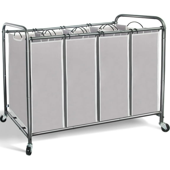 Laundry Sorter 4 Section, 47.8 Gal (181 L) Laundry Hamper with Wheels, Clothes Divider Basket Sorter, Clothes Separator Hamper Cart with Wheels and Removable Bags, Gray