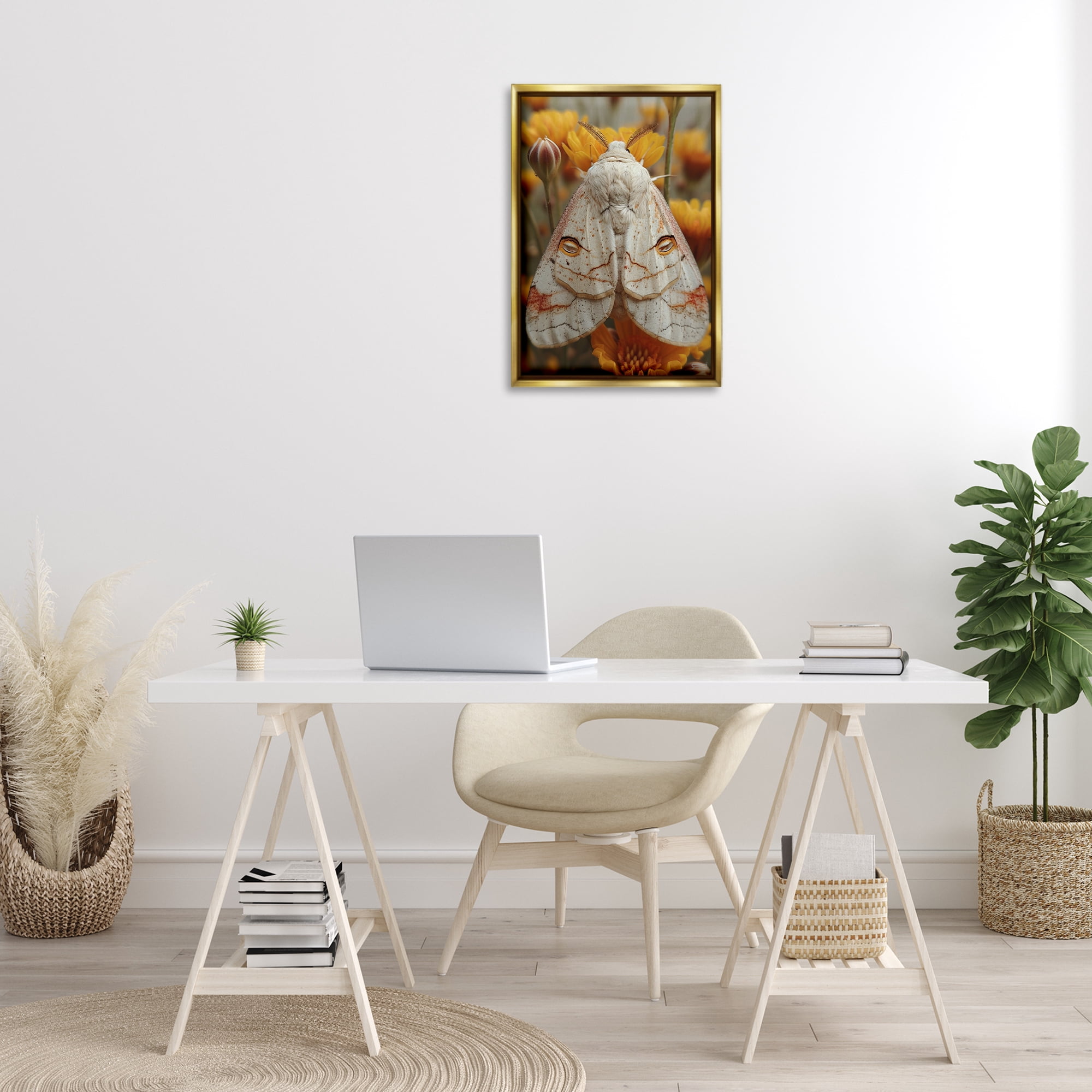 Stupell Industries Delicate Luna Moth Animals & Insects Painting Gold Floater Framed Canvas Art Print Wall Art, 17 x 25