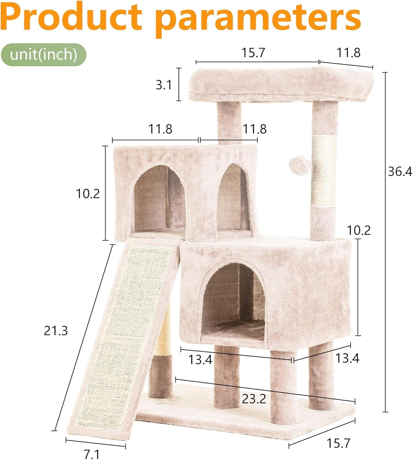 FDW Cat Tree for Indoor Cats 36" Cat Tower Multi-Level Indoor Cat Play Condo House with Scratching Posts, Spacious Perch,Beige