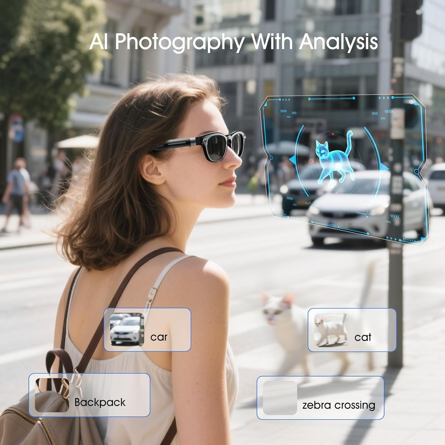 8MP Camera Glasses, AI Smart Sunglasses with Real-Time Translation & Object Analysis | HD 1200P 4K Video Recording for adults