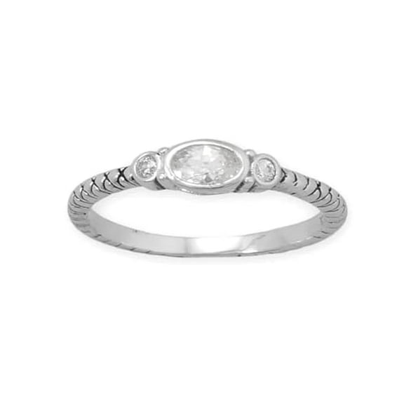 AzureBella Jewelry Sparkling Cubic Zirconia 3-Stone Stacking Ring Rhodium on Sterling Silver (9)
