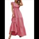 thumbnail image 1 of Vestido de Verano 2025 para Mujer, Cuello en V, Corta, Cintura Alta, Estampado Floral, Volantes Escalonados, Corte A, Maxi Rojo XXL, 1 of 8