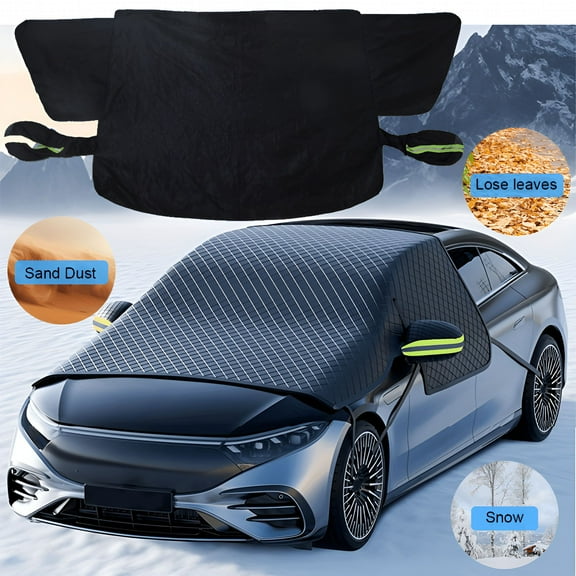 MELIVO Large Car Windshield Cover for Ice and Snow,Automotive Windshield Snow Covers with Side Window & Rearview Mirror Protector,Winter Magnetic Windshield Frost Cover,Universal for Car,Suv