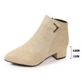 thumbnail image 6 of Women's Suede Side Zipper Ankle Boots, Pointed Toe Chunky Low Heel Booties, Retro V Cut Collar Short Boots for Business Casual Work, Elegant Daily Commuting Walking Shoes, Beige 5, 6 of 6