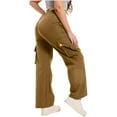 thumbnail image 2 of Women Wide Leg Cargo Pants High Waist Trouser Solid Color Long Leg Bottoms Utility Loose Fit Trousers Straight Cut Office Chic Streetwear With Multiple Pockets, 2 of 8