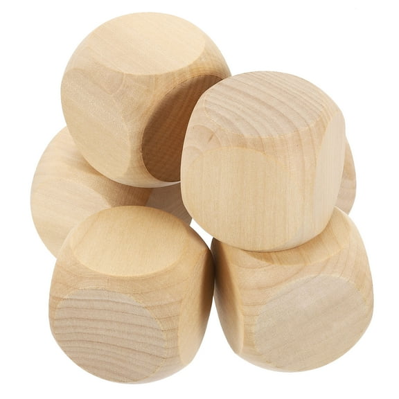 6 Pack Blank Wooden Dice, 50mm/1.97inch Unfinished Wooden Cube Rounded Corners Square Block for DIY Craft Projects
