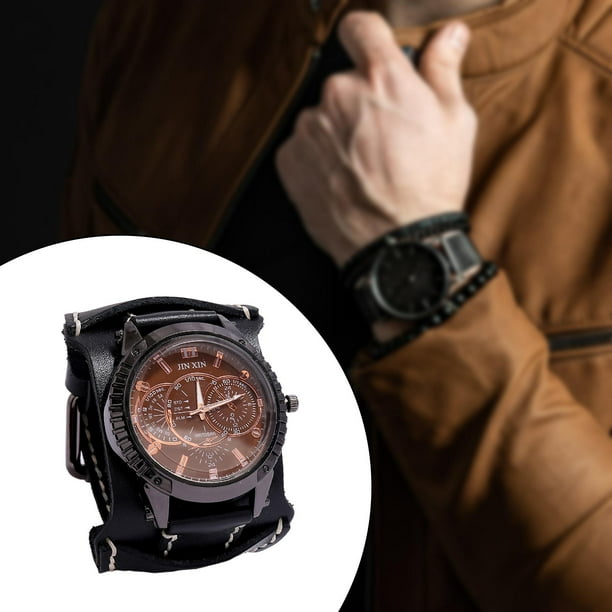Reloj de Pulsera para Hombre con Números , Reloj de Pulsera de Cuero Moderno, Brazalete, Regalo de Cumpleaños, Reloj de Viaje para El Día Del P Negro