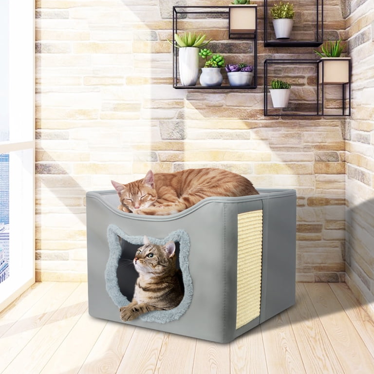 PHANCIR Foldable Cat Cave Bed, Grey with Scratching Pad photo 7