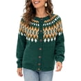 thumbnail image 4 of JUUNthy Cardigan Sweater for Womens, Long Sleeve Round Neck Button Front Vintage Warm Fashion Knit Outerwear Light Green 2XL, 4 of 11