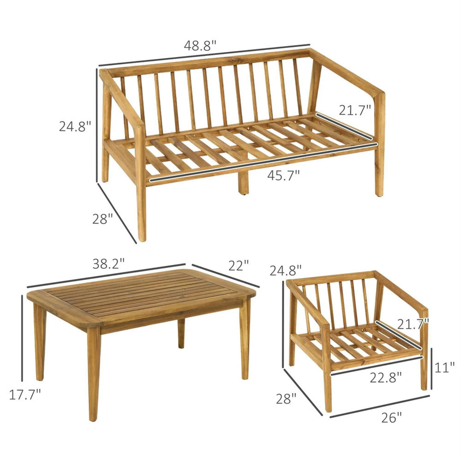 Demi Bonn 48" Acacia Wood Outdoor Sofa Set, Durable Teak Conversation Set with Thick Cushions for Garden & Patio, Brown