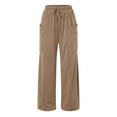 thumbnail image 5 of DHFJKG Winter Casual Wide Leg Sweatpants For Women Pleated Solid Color Loose Fit Elastic Waist Floor-Length Pants With Pockets Soft Trousers, 5 of 5