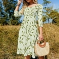 thumbnail image 4 of Olive Green Leafy Branch Pattern Dress Summer Dresses Woman Street Style Big Size Casual Dress, 4 of 9