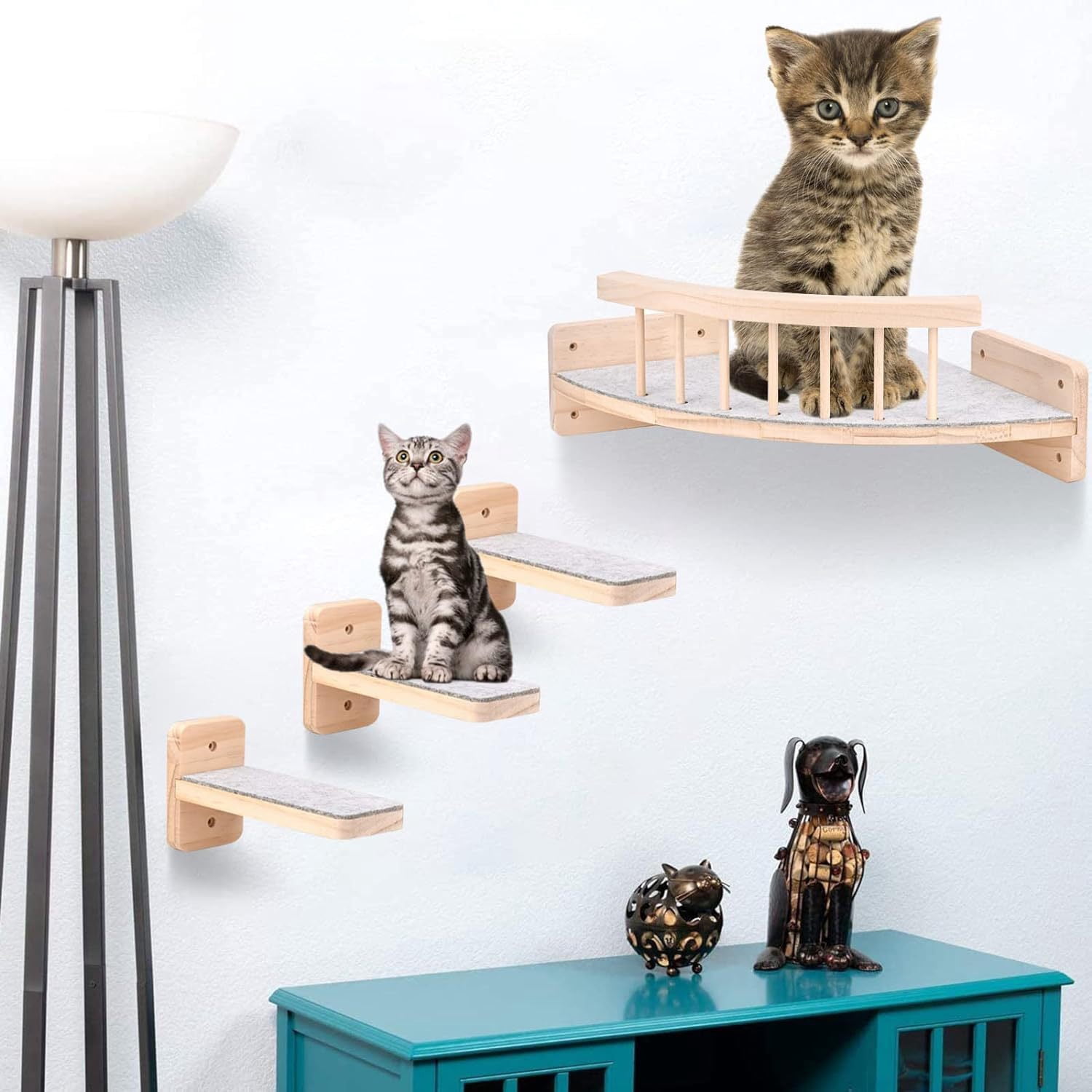 Cat Wall Shelves with 3 Non-Slips Steps, Space-Saving Mounted Cats Walls Furniture & Shelf for Climbing (Natural)