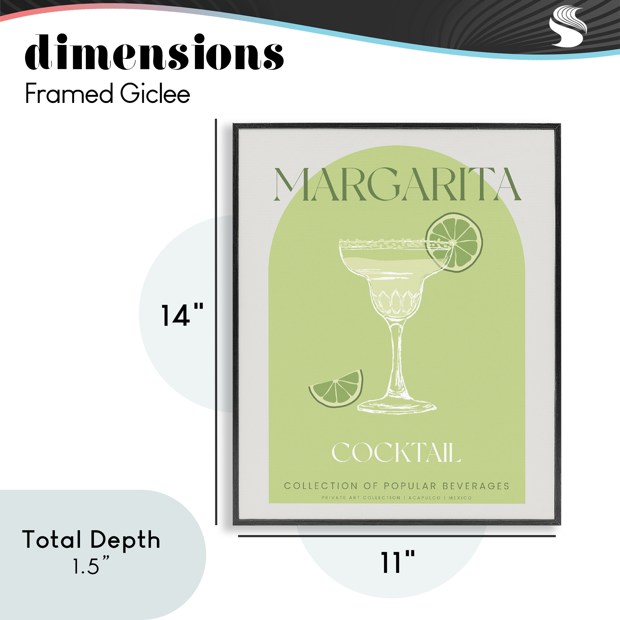 Stylish Retro Margarita Black Framed Giclee Art, design by Lil' Rue