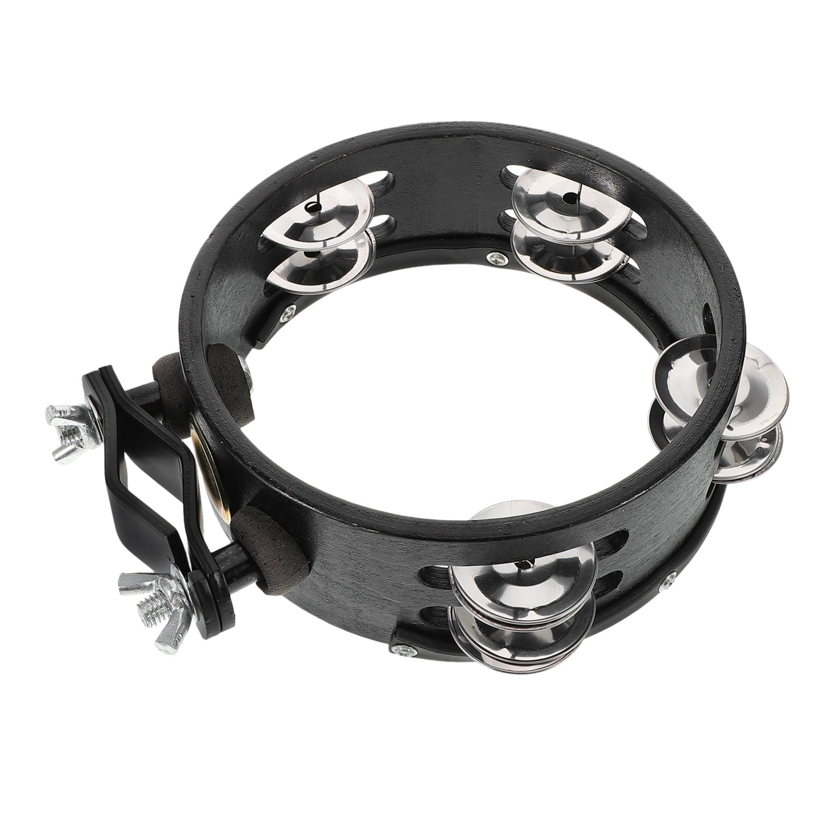FONDOTIN Tambourine Drums Classroom Accessory Black Metal 1Pack 7.6x5.9x1.9in