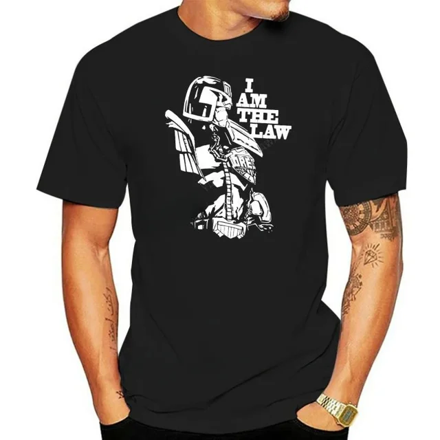 Camiseta informal de hip hop para hombre, estilo veraniego, de Dredd The Law (2000 d. C.), cómic, novela gráfica, color negro.