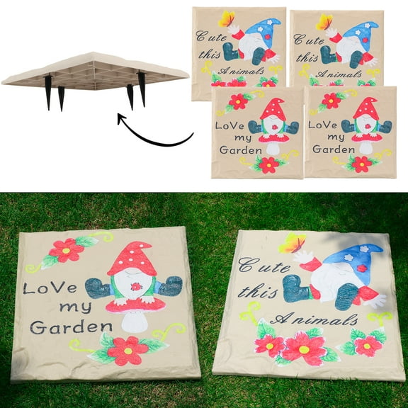 TIZTLLA-4 stepping stones - Decorative garden stones for courtyards, gardens, or sidewalks - Outdoor or indoor home decor - Square Santa Claus stepping stones for households