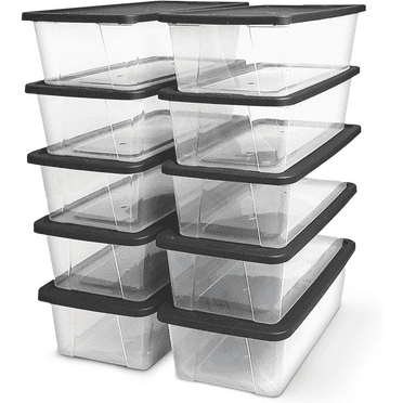 10-Pack Snaplock, Small Clear Plastic Storage Bins with Lids, 6 Quart, Gray