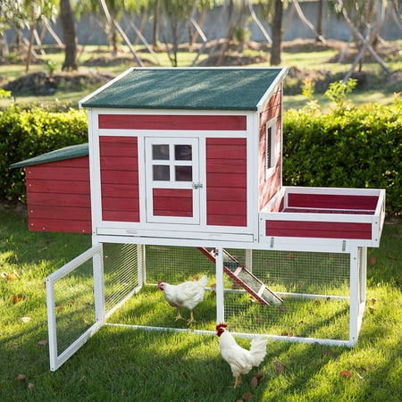 Kinbor 69 2 Tier Backyard Chicken Coop Rabbit Hutch Wood House Pet Cage Poultry Hutch Wire Fence Wramp Run Area Garden Box Nesting Box