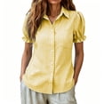 thumbnail image 7 of hoksml Women's Gingham Button-Down Shirt, Collared Puff Short-sleeved Blouse with Pocket, Casual Plaid Daily Office Wear Top, 7 of 7
