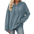 thumbnail image 2 of Sweater Hoodies for Women 2025 Long Sleeve Ribbed Knit Hoodie Sweaters with Pockets Hooded Sweatshirt Pullover Top, 2 of 6