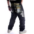 thumbnail image 4 of Ruiatoo Baggy Jeans for Men Classic Relaxed Fit Vintage Hip Hop Skateboard Pants with Embroidery 020 Black Size 42, 4 of 5