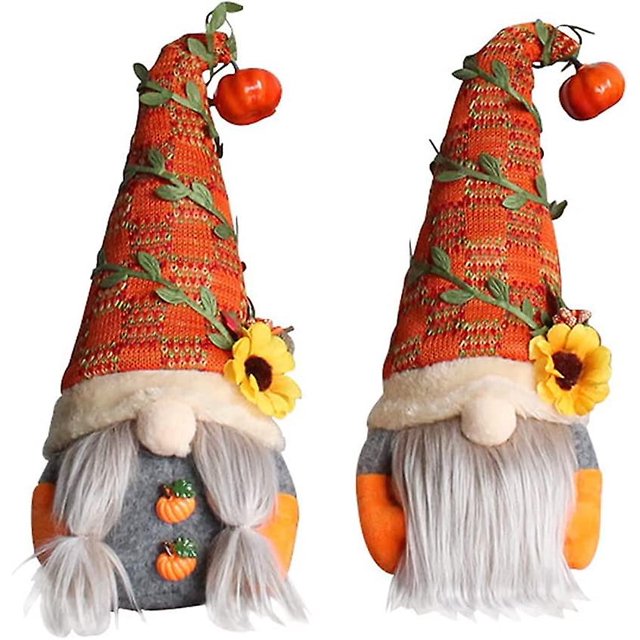 Gnomo de jardín sueco de 2 piezas con decoraciones de calabaza, girasol, enano, felpa, Navidad, otoño y Acción de Gracias,11 Feliz Sencillez