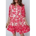 thumbnail image 6 of Women's Red Floral Mini Dress – Casual Bohemian V Neck Half Sleeve for Summer Outings, XL, 6 of 6