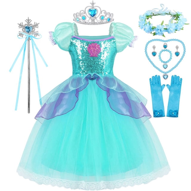 Vestido de tul de encaje de princesa Ariel de Disney para niños, disfraz de sirena con lentejuelas zhangyuxiang unisex