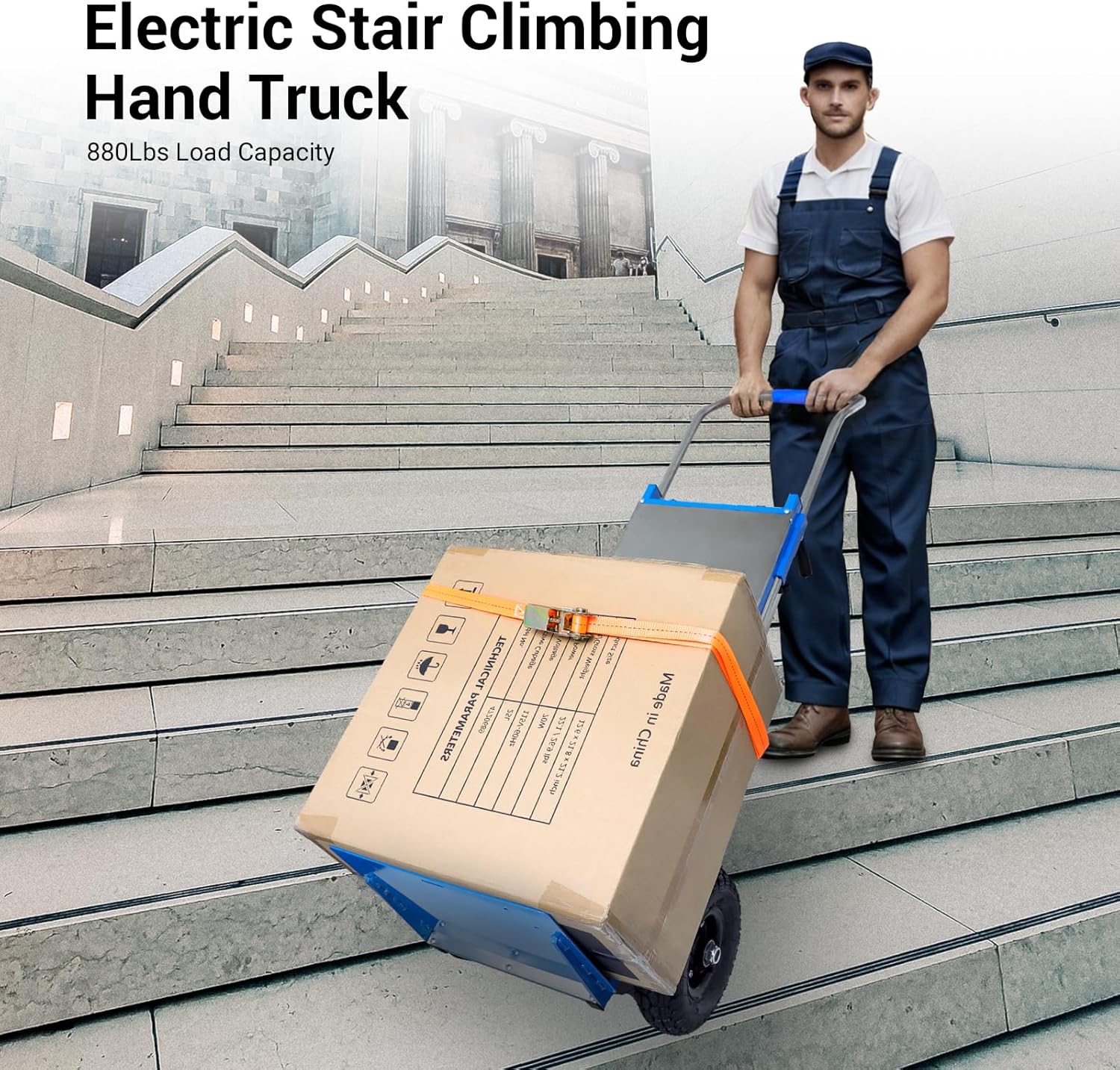 XUTUMM 1200W 880 lbs Stair Climbing Sack Hand Truck with Telescoping Handle & Pneumatic Wheels for Moving Furniture Fridge Appliance