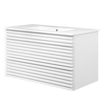 Wall Mount Sink Vanity Cabinet, White, Wood, Mid Century Hotel Bedroom Bathroom, Modern Contemporary HB33380