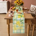 thumbnail image 2 of Summer Lemon Watercolor Table Runner 90 Inches, Yellow Blue Line Checkered Bed Runner Dresser Scarves Tabletop for Indoor Outdoor Parties/Ceremony/Banquet, 13" x 90", 2 of 9