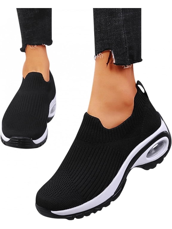 Fashion Platform Wedge Walking Shoes for Women's Slip On Mesh Air Cushion Breathable Non Slip High Heels Fitness Running Sport Sneakers Fall Dress Shoes Jogging Work Nurse Shoe