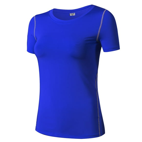 TOPTIE Women's Compression Fitness Short Sleeve Crew Neck Shirt-Blue-XXL