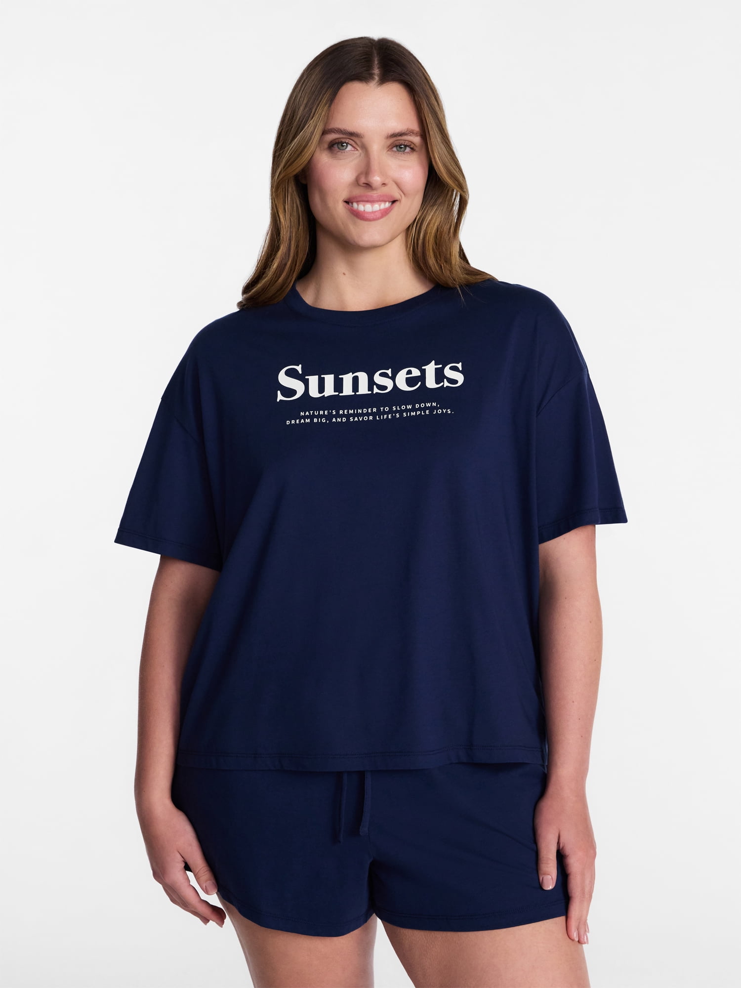 Joyspun Women's Cotton Jersey Sleep Graphic Tee with Short Sleeves, Sizes XS-3X