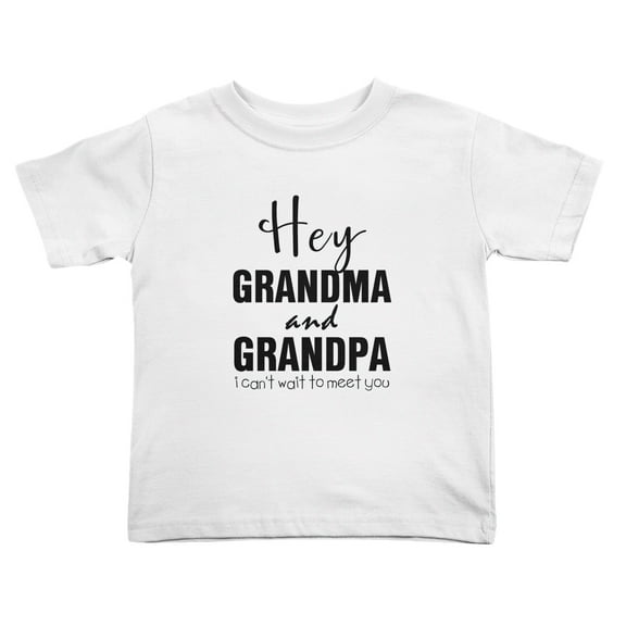 Hey Grandpa and Grandma I Can't Wait To Meet You Cute Toddler Tshirts for Boys Girls (White, Youth S)