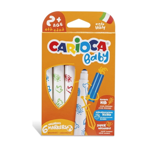 CARIOCA Baby Markers, Rounded Point, Assorted Colors, 6 Count