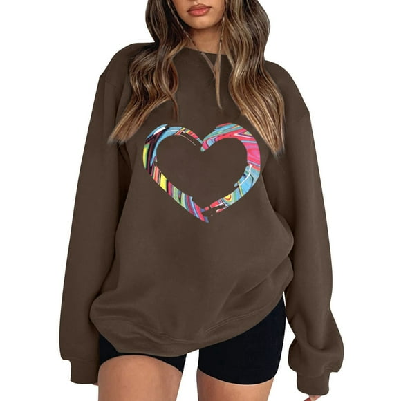 toraway Women's Hoodies Zip Up Cotton Teal Women's Valentine's Day Solid Color Love O Print Off Shoulder Long Sleeve Crew Neck Sweatshirt Hoodie M