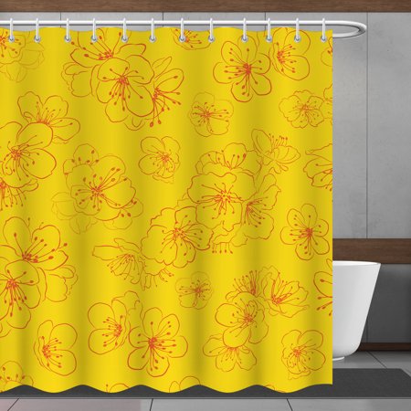 Floral Plant Shower Curtain Modern Fabric Waterproof Home Bathroom Decor Machine Washable With 12 Hooks