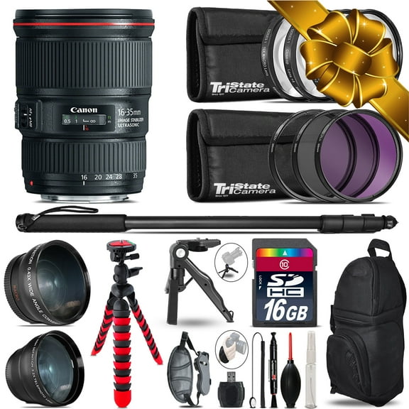 Canon 16-35mm IS USM - 3 Lens Kit   Tripod   Backpack - 16GB Accessory Bundle