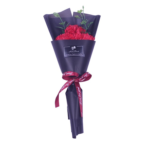 Ramo de claveles artificiales de 3/5 cabezas, envuelto en papel, con aroma a flores artificiales para el Día de la Madre o cumpleaños.