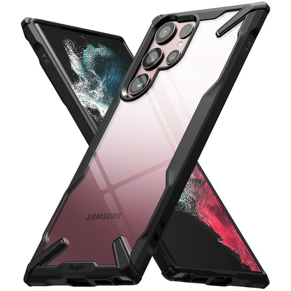 Ringke Fusion-X Case Compatible with Samsung Galaxy S22 Ultra, Transparent Hard Back Shockproof Advanced Bumper Cover - Black