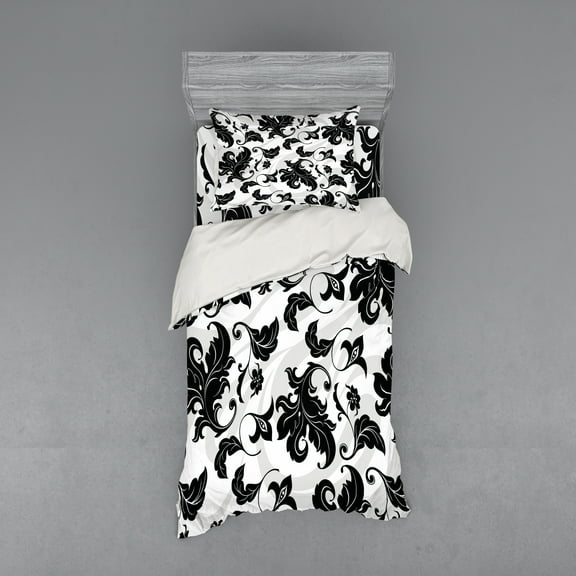 Ambesonne Floral Bedding Set 3 Pcs, Abstract Leaf Ivy Swirl, Twin XL, Pale Grey White