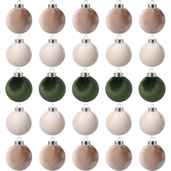 25 Pack 2.36 Inch (6 cm) Velvet Ball Ornaments,Christmas Tree Decorations,Shatterproof Plastic Decorations for Xmas Tree Home Holiday Party Christmas Ornaments,Green Brown