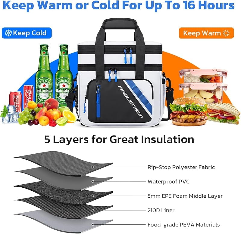 Maelstrom Lunch Box, 20L Insulated Lunch Bag for Men Women, Expandable Double Deck Leakproof Cooler Bag with 6 Pockets, Reusable Lunch Tote Bag for Work, Picnic