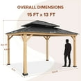 thumbnail image 3 of EAGLE PEAK 13' x 11' Outdoor Cedar Framed Hardtop Gazebo, Galvanized Steel Double Roof Gazebo Canopy for Garden, Patio, Lawn and Party, Black, 3 of 10